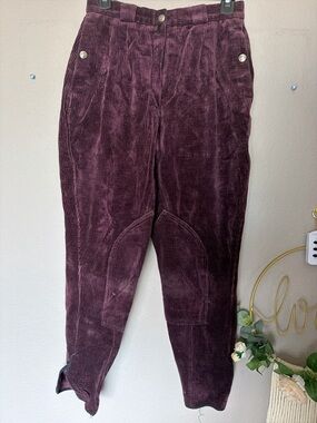 Pikeur Corduroy High-Waist Breeches Pants in Deep Plum